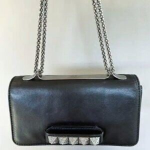 Valentino Garavani Va Va Voom Noir Crystal Macro Stud Flap Bag with Chain